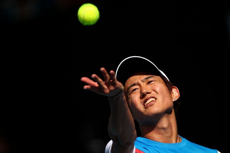 Yoshihito Nishioka during his match against Novak Djokovic at the 2020 Australian Open