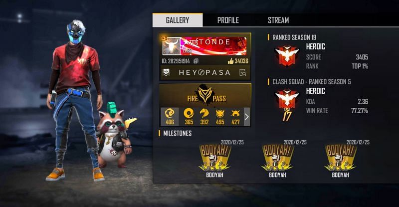 Tonde Gamer&#039;s Free Fire ID and stats