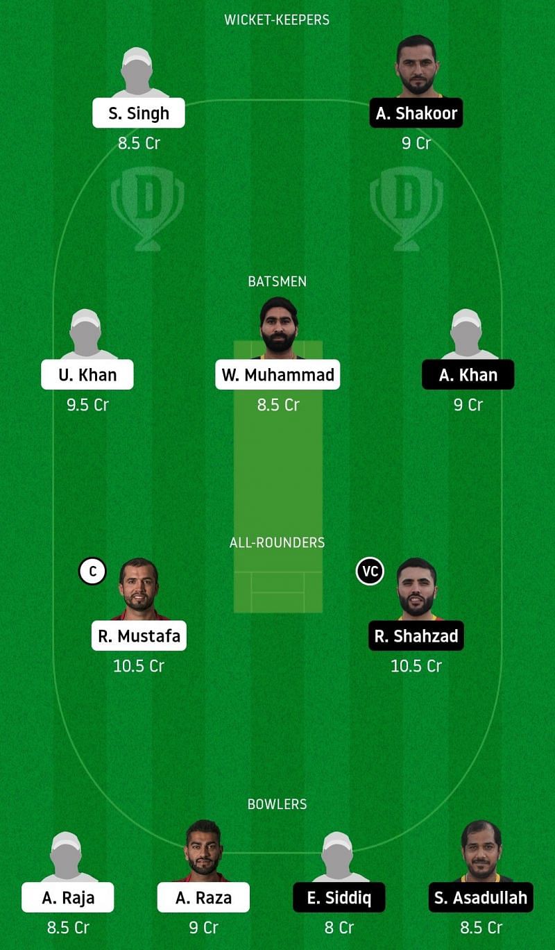 Dream11 Team for Fujairah vs Ajman - Emirates D20.