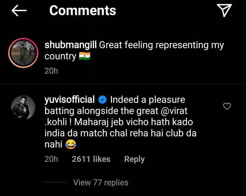 Yuvraj Singh&#039;s comment on Shubman Gill&#039;s recent Instagram post