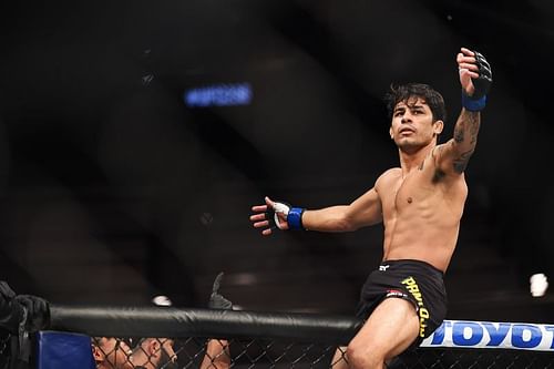 Alexandre Pantoja celebrates his TKO victory over Wilson Reis at UFC 236