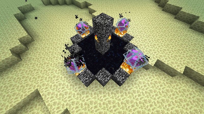 Four end crystals placed on the exit portal in Minecraft. (Image via minecraftforum.net)