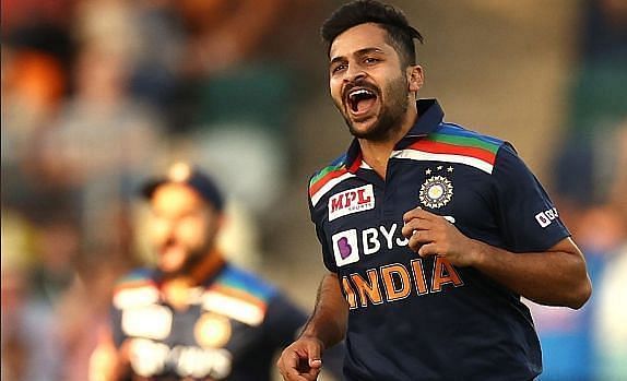 Shardul Thakur in action during the third ODI.