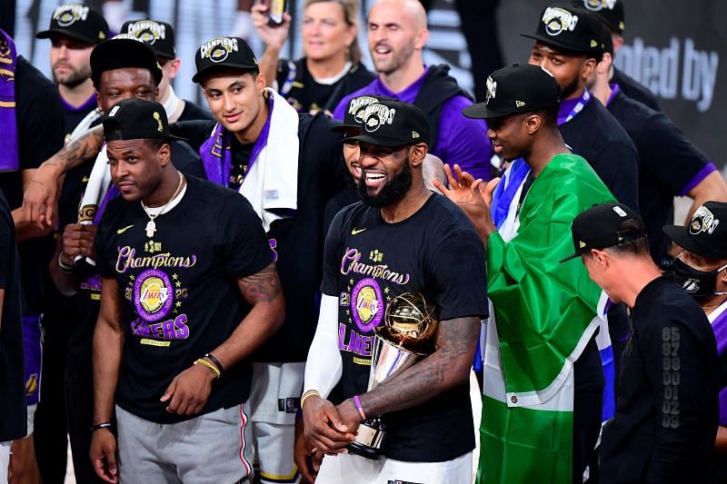 LeBron James with the Finals MVP trophy.