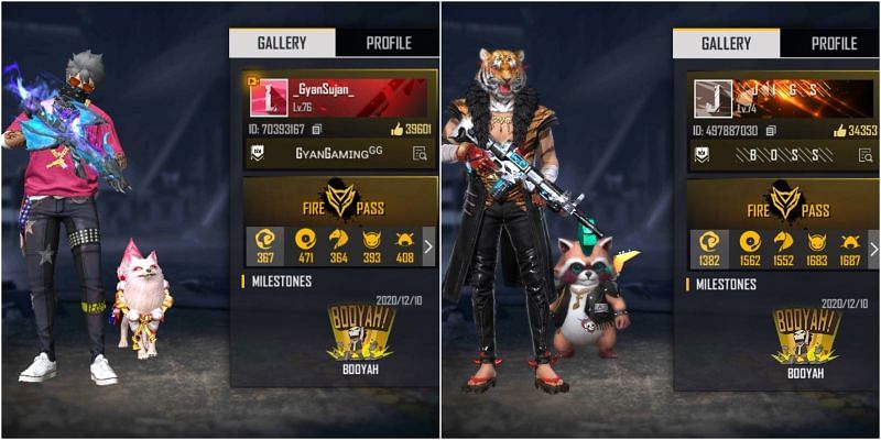 The IDs of Gyan Sujan and JIGS in Garena Free Fire