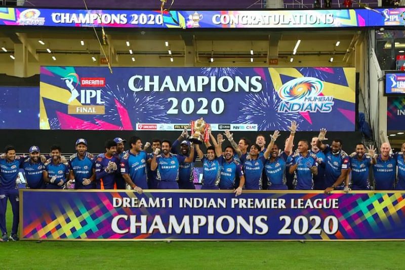 Mumbai Indians celebrate after lifting the IPL trophy for the 5th time (Credits: IPLT20.com)