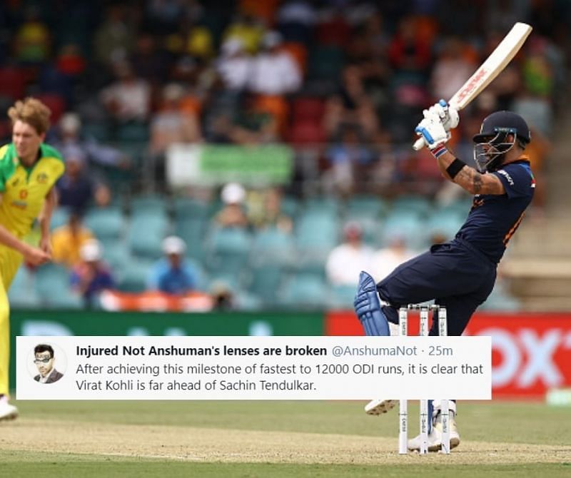 Virat Kohli took 58 innings fewer than Sachin Tendulkar to reach 12,000 ODI runs