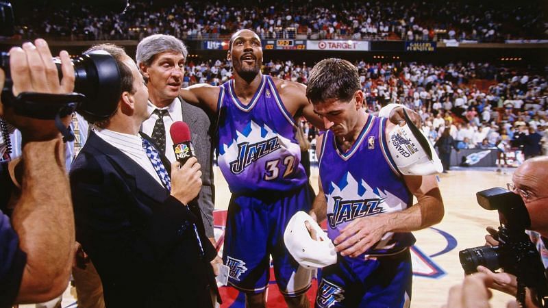 Jerry Sloan, Karl Malone, and John Stockton.