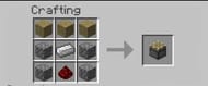 Place the wooden planks, redstone dust, iron ingot & cobblestone in the crafting table menu