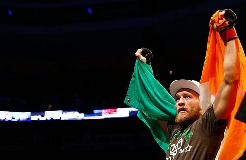 Conor McGregor draped in the Irish flagU