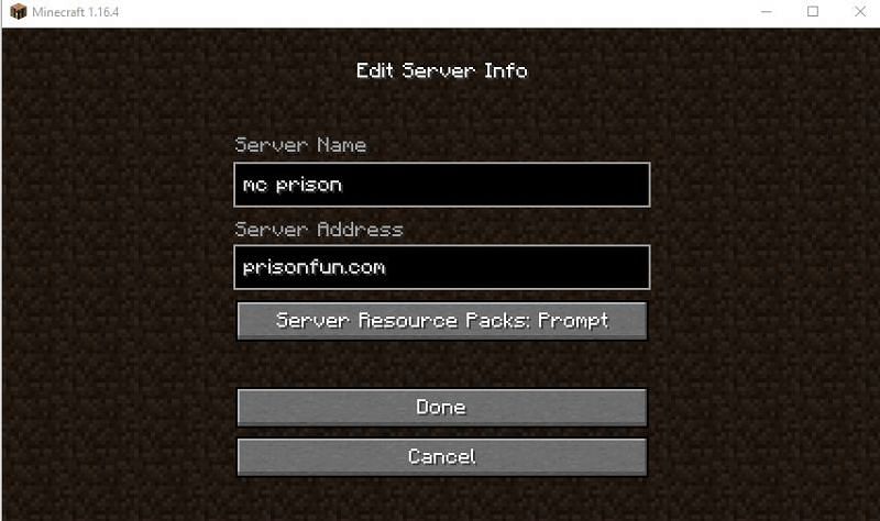 Minecraft server ip menu
