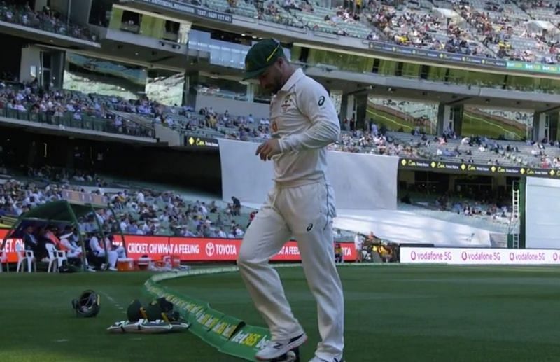 Matthew Wade walks off after hurting himself while fielding. Pic: Twitter