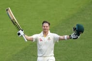 Steve Smith celebrating after scoring a Test hundred against England at Brisbane in Ashes 2017-18