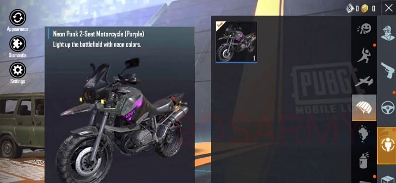 Neon Punk 2 seat motorcycle (Image via 9DSarmy/YouTube)