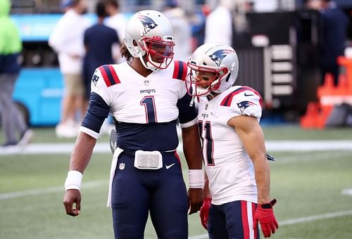 New England Patriots' Cam Newton and Julian Edelman