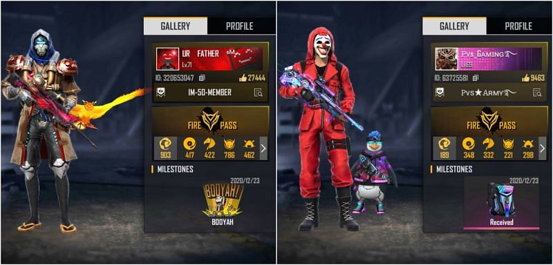 Free Fire IDs of both YouTubers