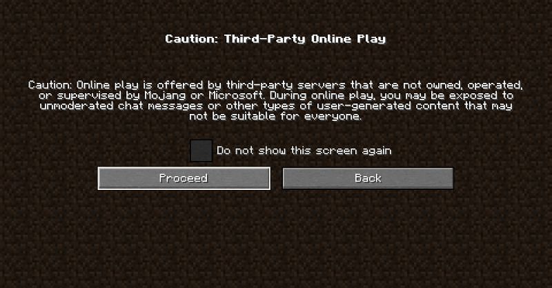 Minecraft online warning