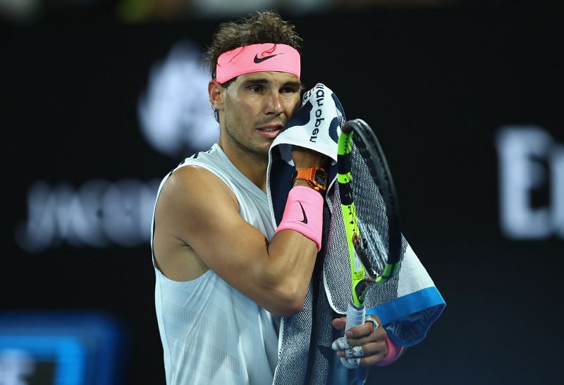 Rafael Nadal at the 2018 Australian Open, wearing a sleeveless shirt