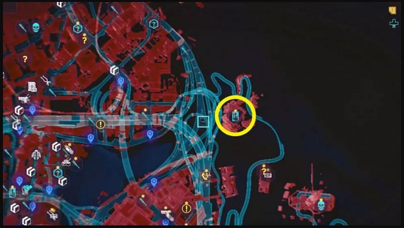 The night city map shows all the tarot card locations (Image via CD Projekt RED)