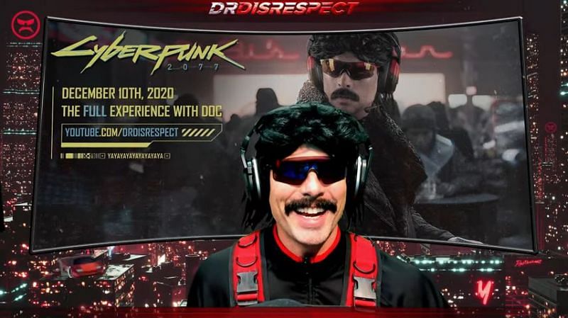 Cyberpunk 2077 will officially&nbsp;launch on December 10, 2020 (Image via Dr Disrespect/YouTube)