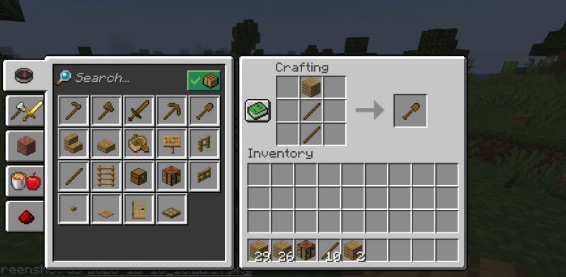 The crafting recipe for a wooden shovel in Minecraft (Image via Minecraft)