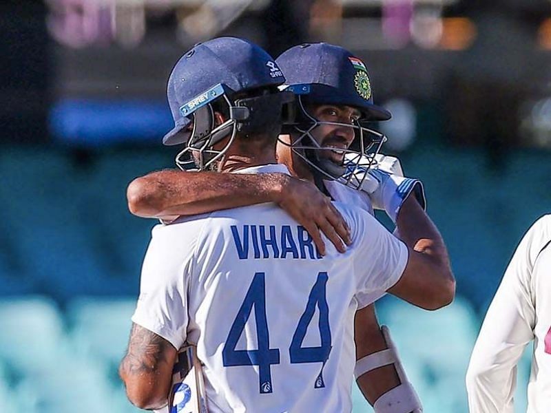 Hanuma Vihari hugs Ravichandran Ashwin after the duo combined to thwart Australia in the SCG Test.