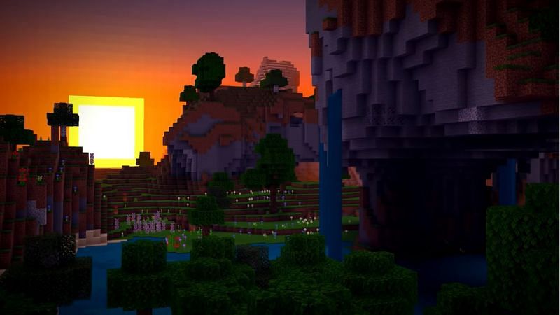 Stunning Minecraft landscape with natural waterfalls and flowers. (Image via Minecraft &amp; Chill/YouTube)