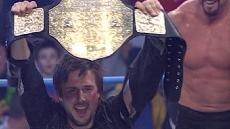 David Arquette with the WCW World Heavyweight Championship