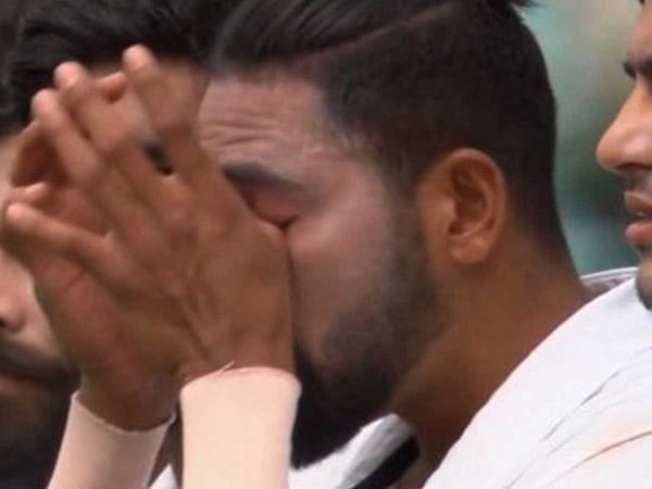 Mohammed Siraj during India&#039;s national anthem on Thursday (Image source: cricket.com.au)