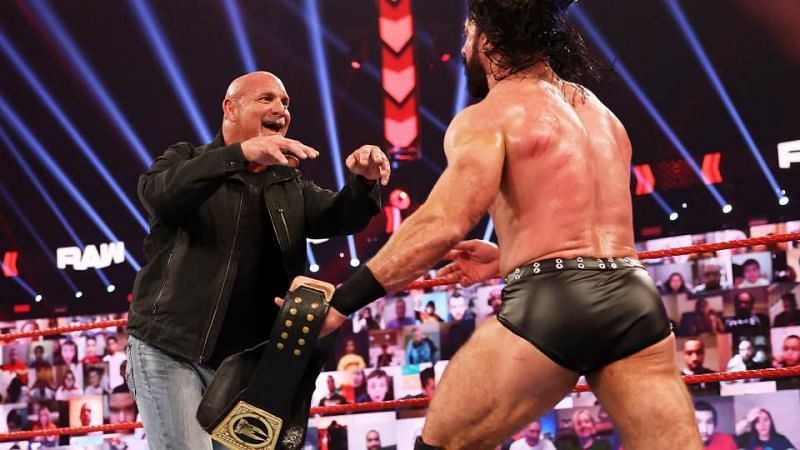 Goldberg confronting Drew McIntyre.