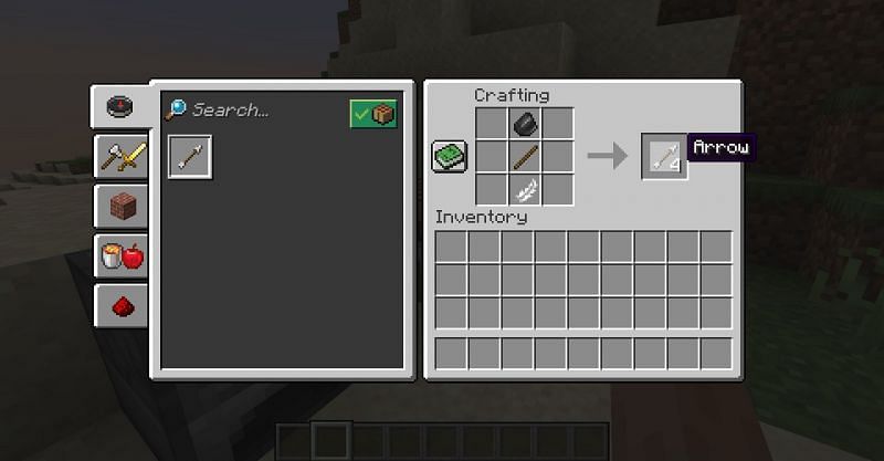 The crafting recipe for arrows in Minecraft. (Image via Minecraft)