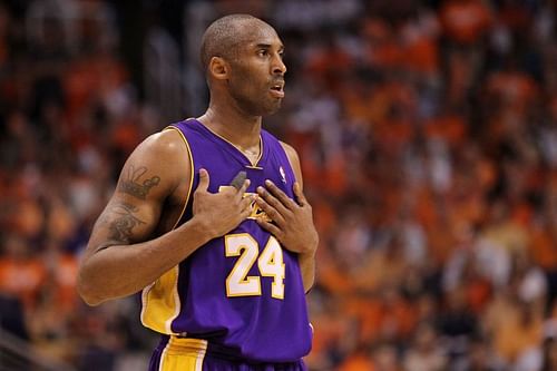 Kobe Bryant #24 of the Los Angeles Lakers stands on the court against the Phoenix Suns in the fourth quarter of Game Four of the Western Conference Finals during the 2010 NBA Playoffs at US Airways Center on May 25, 2010 in Phoenix, Arizona. (Photo by Ronald Martinez/Getty Images)