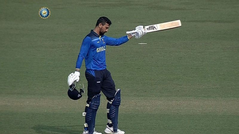 Bengal opener Vivek Singh after reaching his maiden T20 hundred [Image Credits: BCCI Domestic]