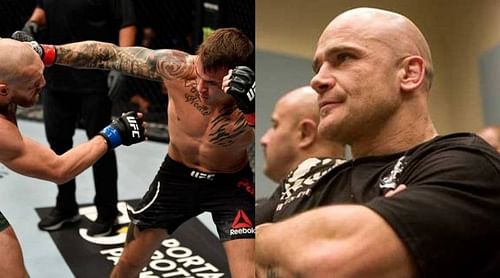 Conor McGregor (left); Dustin Poirier (center); Bas Rutten (right)