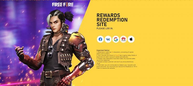 Free Fire की आधिकारिक रिडीम कोड्स की वेबसाइट  