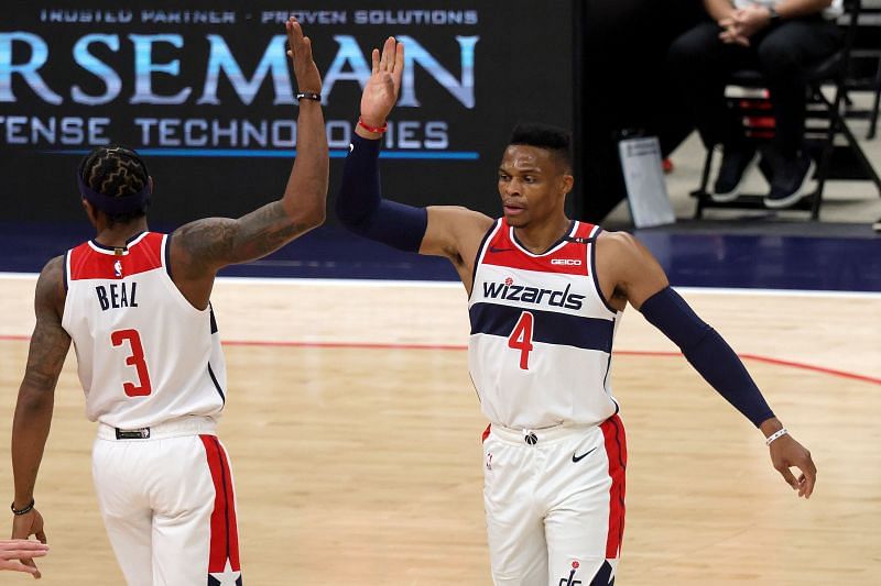 Bradley Beal (left) and Russell Westbrook (right) of the Washington Wizards