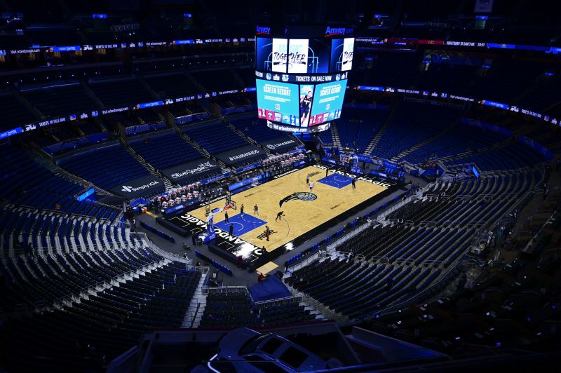 Genview of the arena prior to the game between the Orlando Magic and the Cleveland Cavaliers at Amway Center 