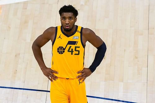 Donovan Mitchell of the Utah Jazz looks on during a game against the New Orleans Pelicans at Vivint Smart Home Arena 