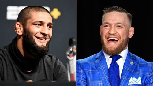 Khamzat Chimaev (L) and Conor McGregor (R)