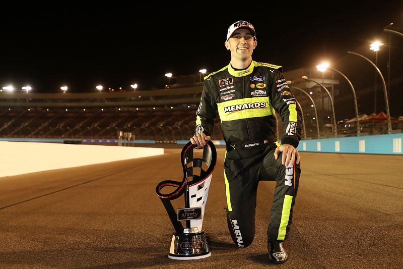 Austin Cindric poses for a photo after winning the 2020 NASCAR Xfinity Series Championship. (Photo by Christian Petersen/Getty Images)