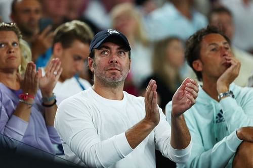 Nicolas Massu (L) and Dominic Thiem's father Wolfgang at the 2020 Australian Open