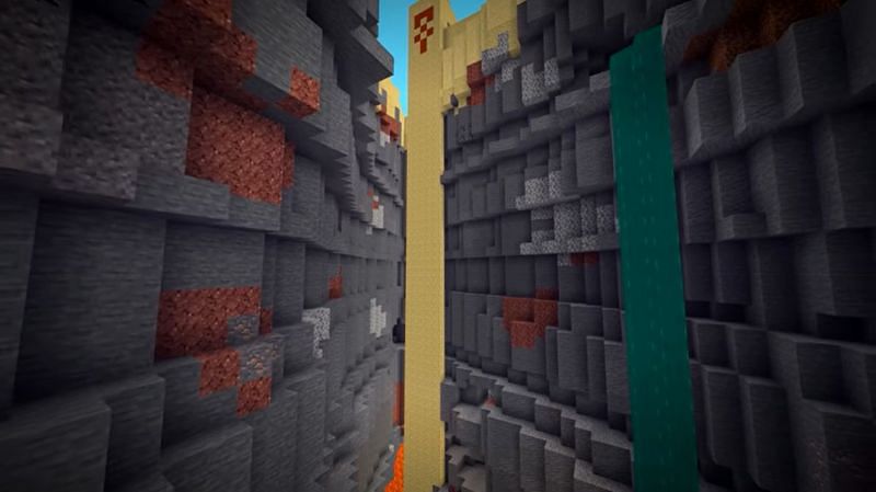 A skyscraper desert temple that hinges off into a ravine in Minecraft. (Image via Minecraft &amp; Chill/YouTube)