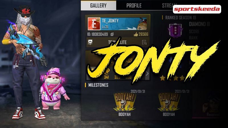 Jonty Gaming&#039;s Free Fire ID and stats