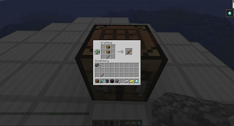 Constructing a wooden sword in Minecraft