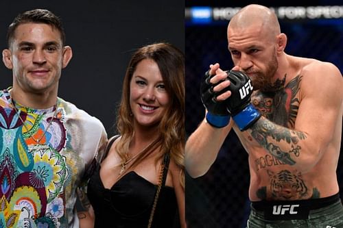 Dustin Poirier and Jolie Poirier (L), Conor McGregor (R)