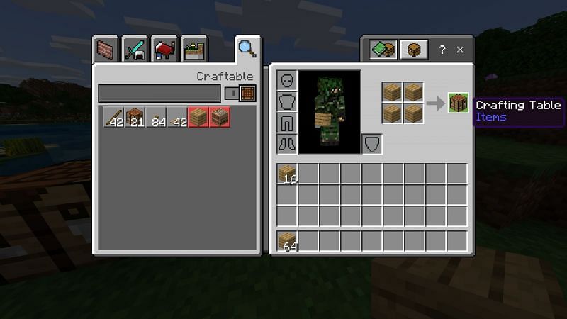 Making a crafting table in Minecraft