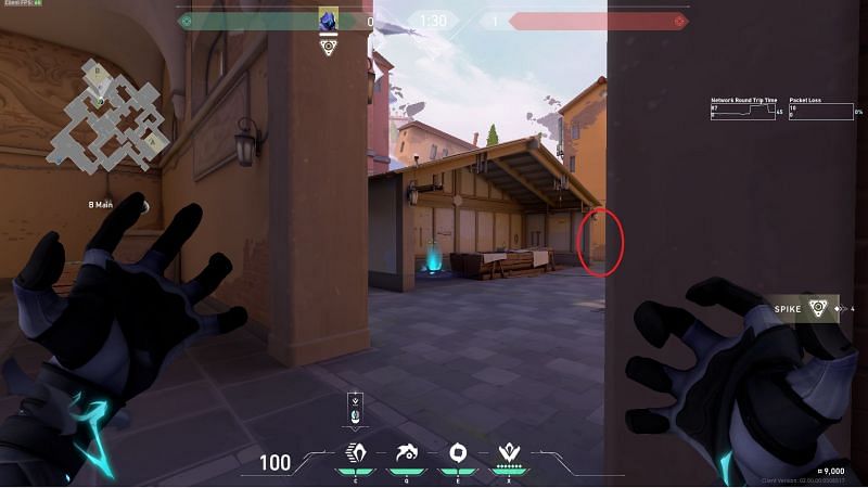 Red marker indicates Omen&#039;s exposure to the enemies(Image via Riot Games)