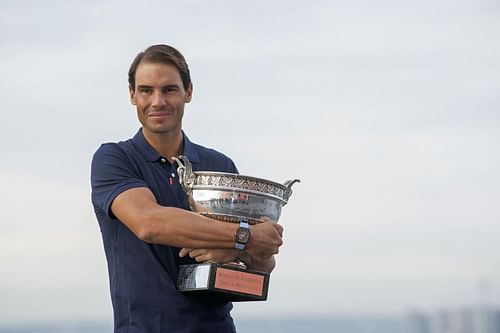 Rafael Nadal with the 2020 French Open trophy