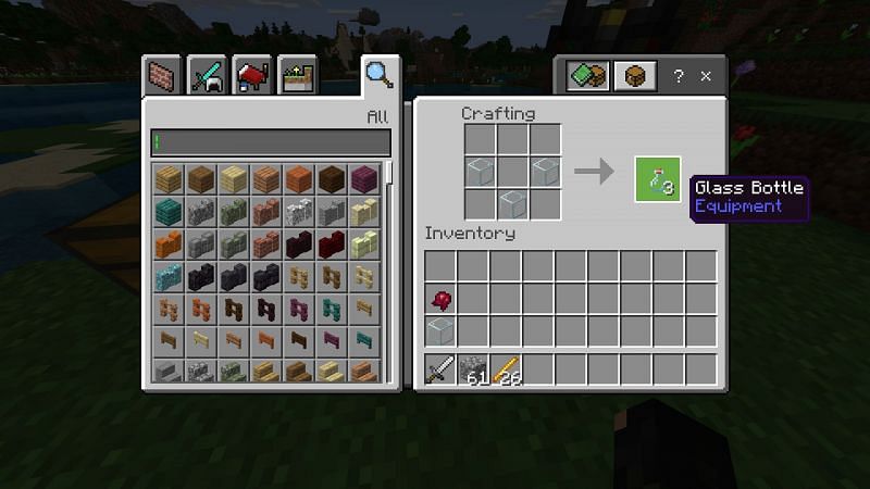 Crafting a glass bottle in Minecraft