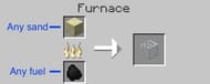Put the sand in the top furnace slot and furnace fuel in the bottom slot